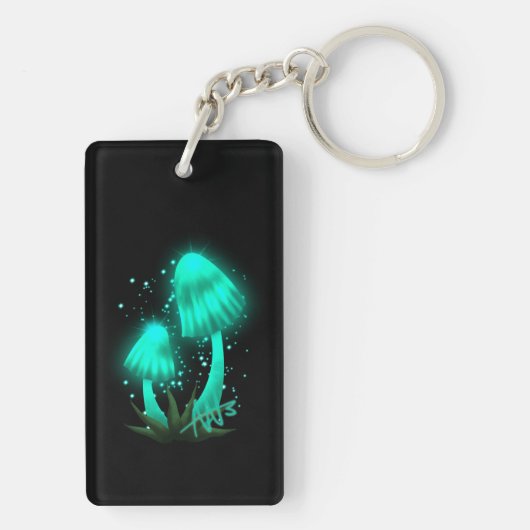 Psychedelic Pixie Pet Gloeiende Cyan Mushroom Sleutelhanger (achterkant)