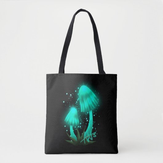 Psychedelic Pixie Pet Gloeiende Cyan Mushroom Tote Bag (Voorkant)