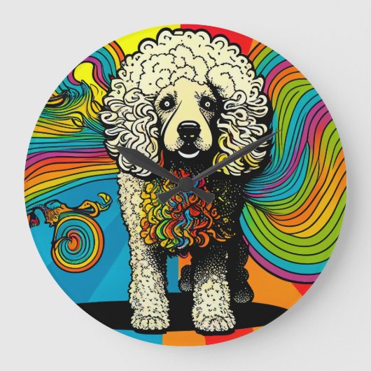 Psychedelic Poodle Dog Design Grote Klok (Voorkant)