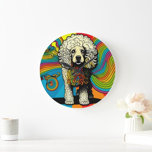 Psychedelic Poodle Dog Design Grote Klok (Huis)
