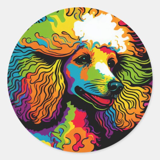 Psychedelic Poodle Dog Design Ronde Sticker (Voorkant)