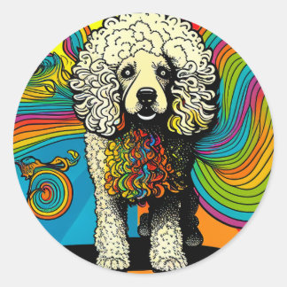 Psychedelic Poodle Dog Design Ronde Sticker