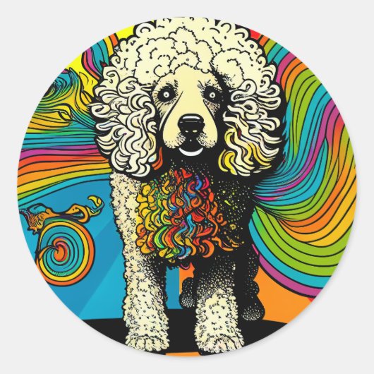 Psychedelic Poodle Dog Design Ronde Sticker (Voorkant)