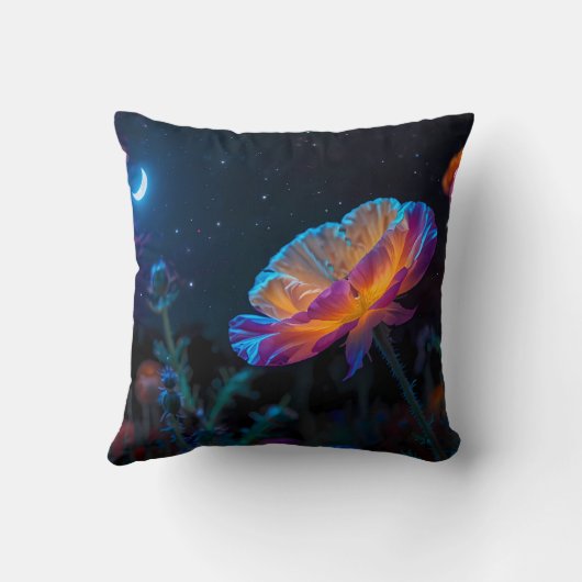 Psychedelic Poppy in Moonlight Kussen (Achterkant)
