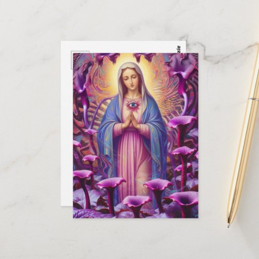  psychedelic Protection From Evil Mary Briefkaart (Voorkant / Achterkant in situ)