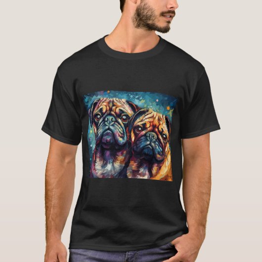 Psychedelic Pug Pals Digitale Schilderkunst - Fauv T-shirt (Voorkant)