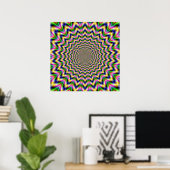 Psychedelic Pulse in Green Blue Yellow en Roze Poster (Thuiskantoor)