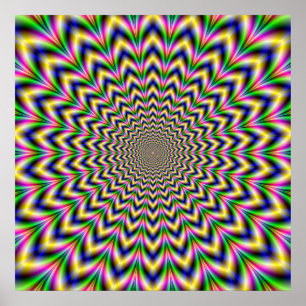 Psychedelic Pulse in Green Blue Yellow en Roze Poster