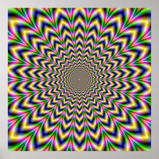 Psychedelic Pulse in Green Blue Yellow en Roze Poster (Voorkant)