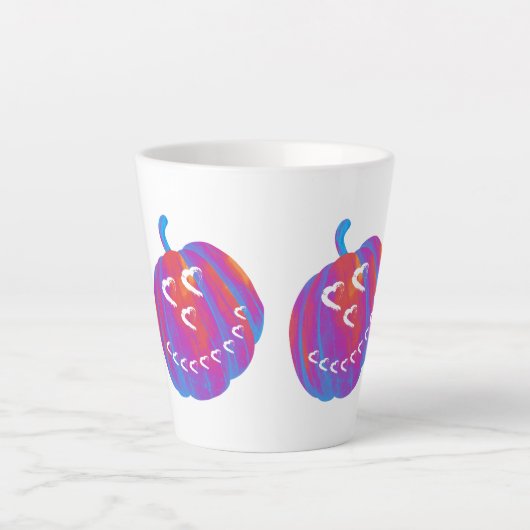 Psychedelic Pumpkin Hearts Latte Mok (Voorkant)
