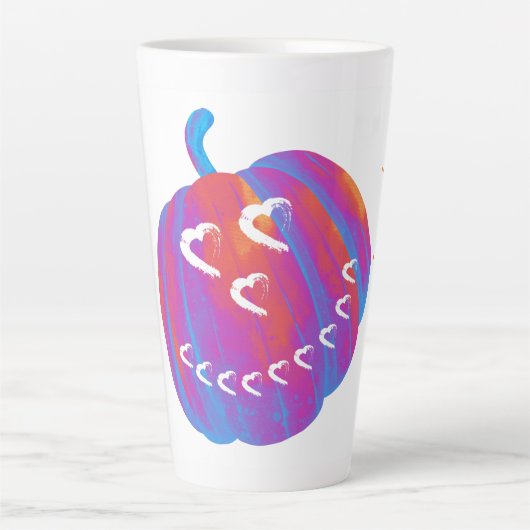 Psychedelic Pumpkin Hearts Latte Mok (Voorkant)