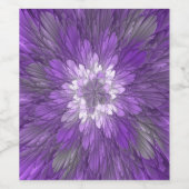 Psychedelic Purple Flower Abstract Fractal Art Wijn Etiket (Enkel label)