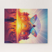 Psychedelic puzzle sunrise abstracte trippige kleu legpuzzel (Horizontaal)