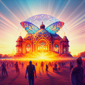 Psychedelic puzzle sunrise abstracte trippige kleu legpuzzel