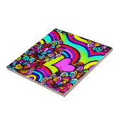 Psychedelic Rainbow Cartoon Flower Paarse Heart Tegeltje (Zijkant)