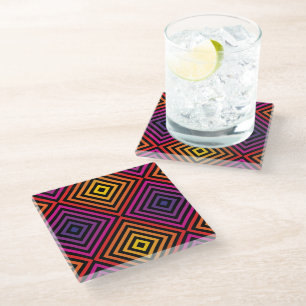 Psychedelic Rainbow Chevron Patroon Glazen Onderzetter