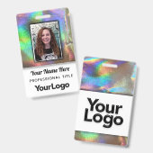 Psychedelic Rainbow Faux Holographic Photo Name Badge (Voor- en achterkant)