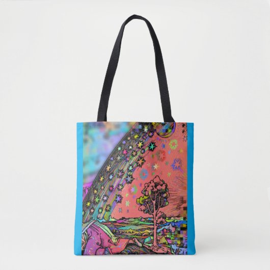 Psychedelic Rainbow Forest and Stars Tote Bag (Voorkant)