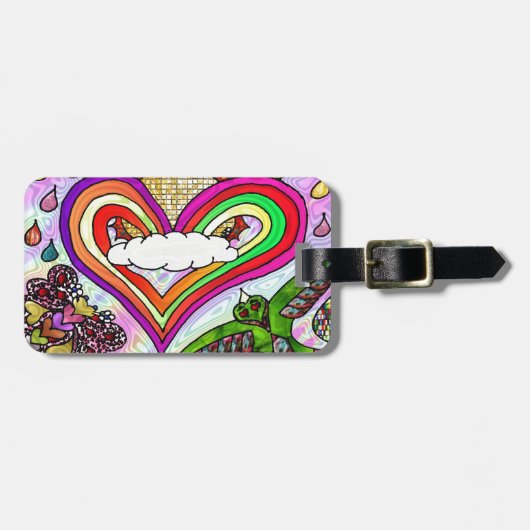 Psychedelic Rainbow Heart Art Print Bagagelabel (Voorkant horizontaal)