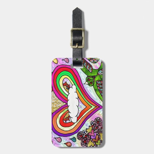 Psychedelic Rainbow Heart Art Print Bagagelabel (Voorkant verticaal)