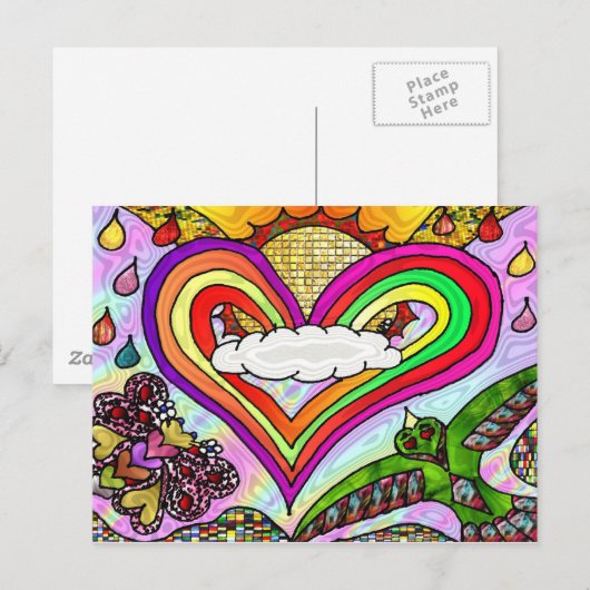 Psychedelic Rainbow Heart Art Print Briefkaart (Voorkant / Achterkant)