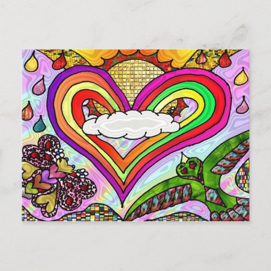 Psychedelic Rainbow Heart Art Print Briefkaart (Voorkant)