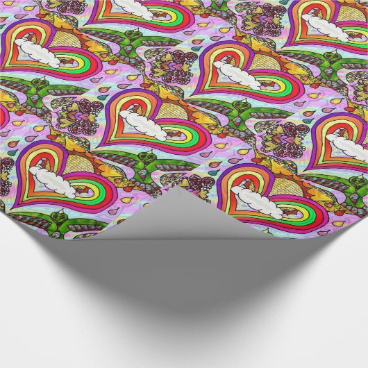 Psychedelic Rainbow Heart Art Print Cadeaupapier (Hoek)