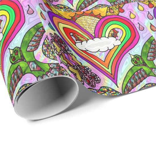 Psychedelic Rainbow Heart Art Print Cadeaupapier (Rol Hoek)
