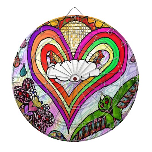 Psychedelic Rainbow Heart Art Print Dartbord (Voorkant)