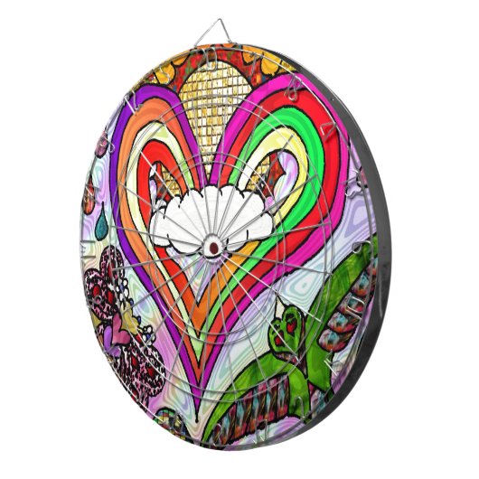 Psychedelic Rainbow Heart Art Print Dartbord (Voorkant Rechts)