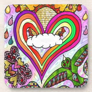 Psychedelic Rainbow Heart Art Print Drankjes Onderzetter