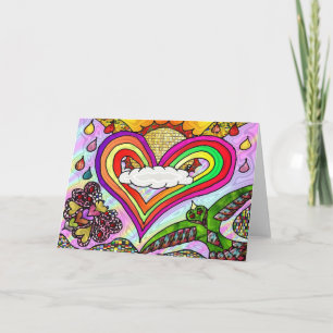 Psychedelic Rainbow Heart Art Print Feestdagen Kaart