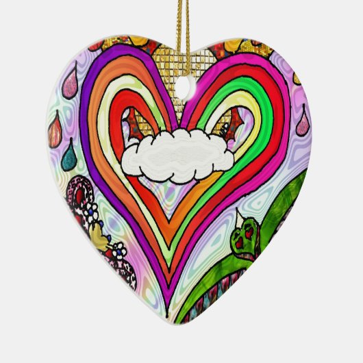 Psychedelic Rainbow Heart Art Print Keramisch Ornament (Rechts)