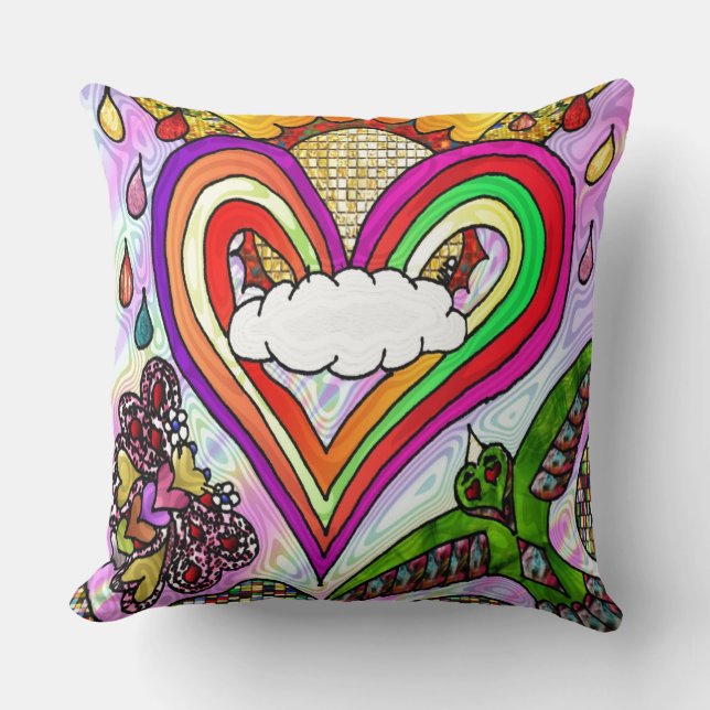 Psychedelic Rainbow Heart Art Print Kussen (Voorkant)