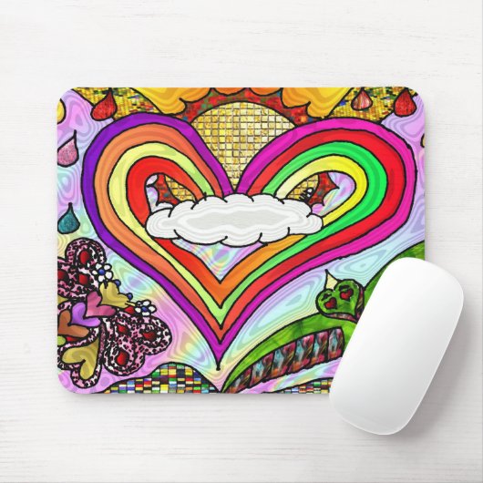 Psychedelic Rainbow Heart Art Print Muismat (Met muis)