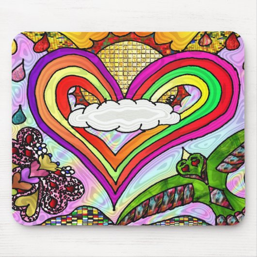 Psychedelic Rainbow Heart Art Print Muismat (Voorkant)