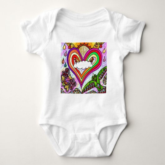 Psychedelic Rainbow Heart Art Print Romper (Voorkant)