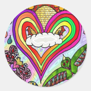 Psychedelic Rainbow Heart Art Print Ronde Sticker