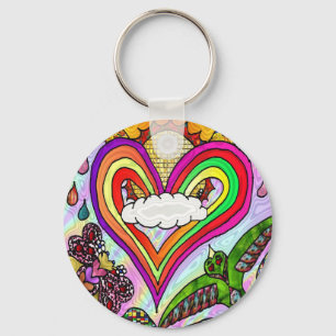 Psychedelic Rainbow Heart Art Print Sleutelhanger