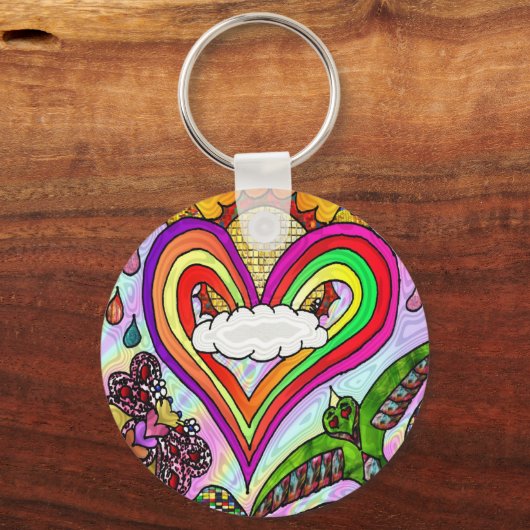 Psychedelic Rainbow Heart Art Print Sleutelhanger (Voorkant)