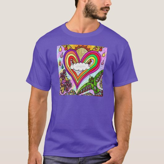 Psychedelic Rainbow Heart Art Print T-shirt (Voorkant)
