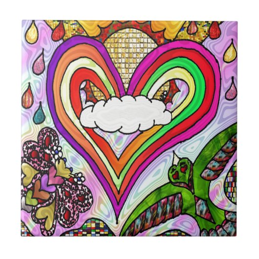 Psychedelic Rainbow Heart Art Print Tegeltje (Voorkant)
