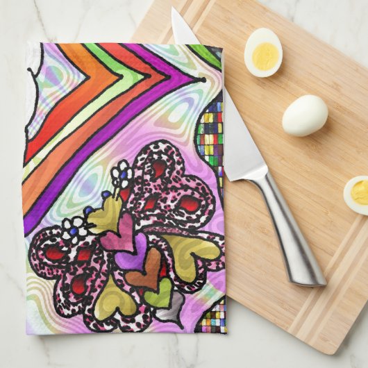 Psychedelic Rainbow Heart Art Print Theedoek (Quarter Fold)