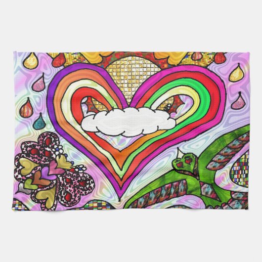Psychedelic Rainbow Heart Art Print Theedoek (Horizontaal)