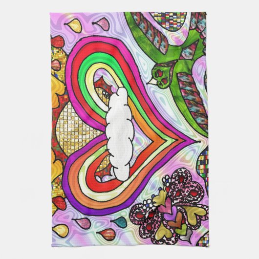 Psychedelic Rainbow Heart Art Print Theedoek (Verticaal)