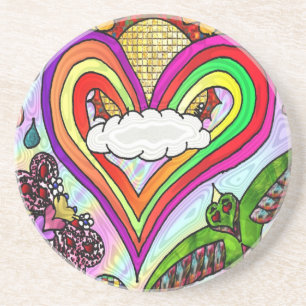Psychedelic Rainbow Heart Art Print Zandsteen Onderzetter