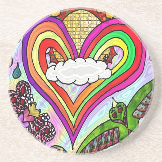 Psychedelic Rainbow Heart Art Print Zandsteen Onderzetter (Voorkant)