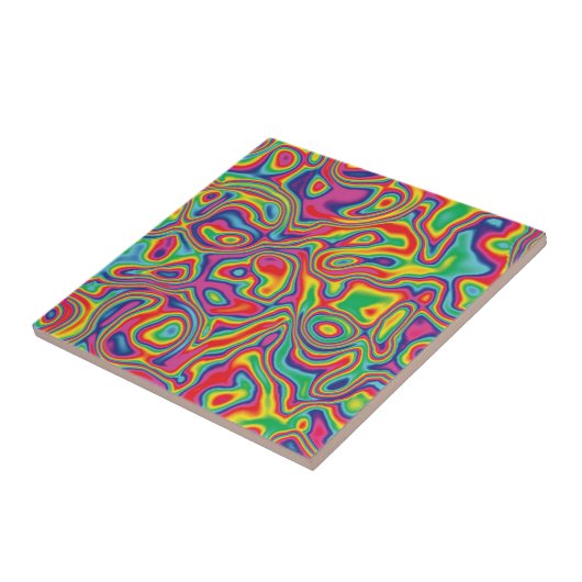 Psychedelic Rainbow Oil Pattern Tegeltje (Zijkant)