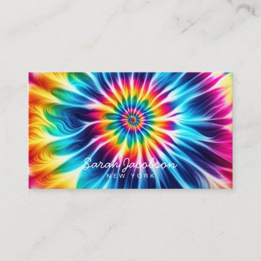 Psychedelic Rainbow Retro TIe-Dye Visitekaartje (Voorkant)