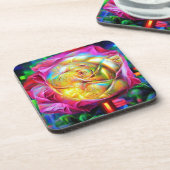 Psychedelic Rainbow-Roos Bier Onderzetter (Linkerzijde)